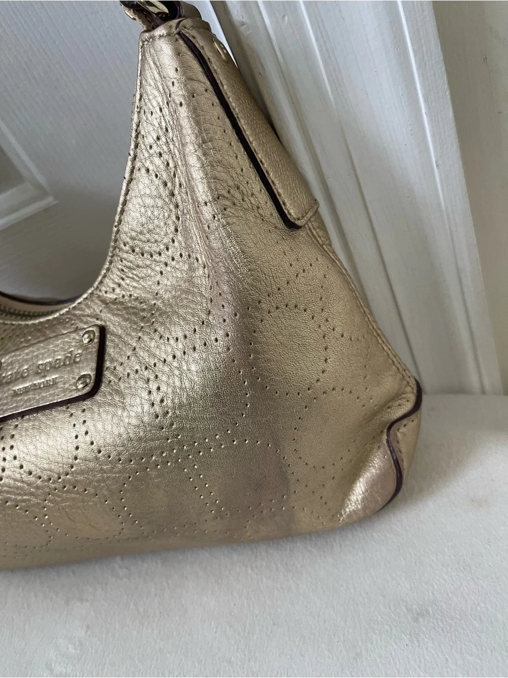Kate Spade Y2K Vintage Metallic Gold Leather Shoulder Bag with Tassel